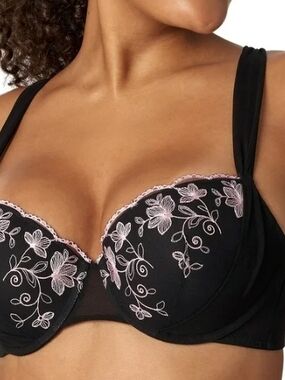 MiadenForm Black Pink Floral  Embroidered Detail Push up Bra 36D